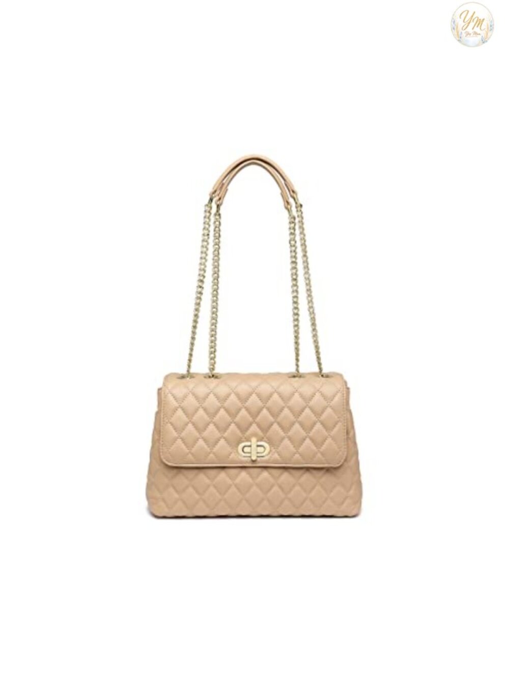 Quilted Faux Leather Crossbody Bag with Gold Chain Shoulder Strap Satchel